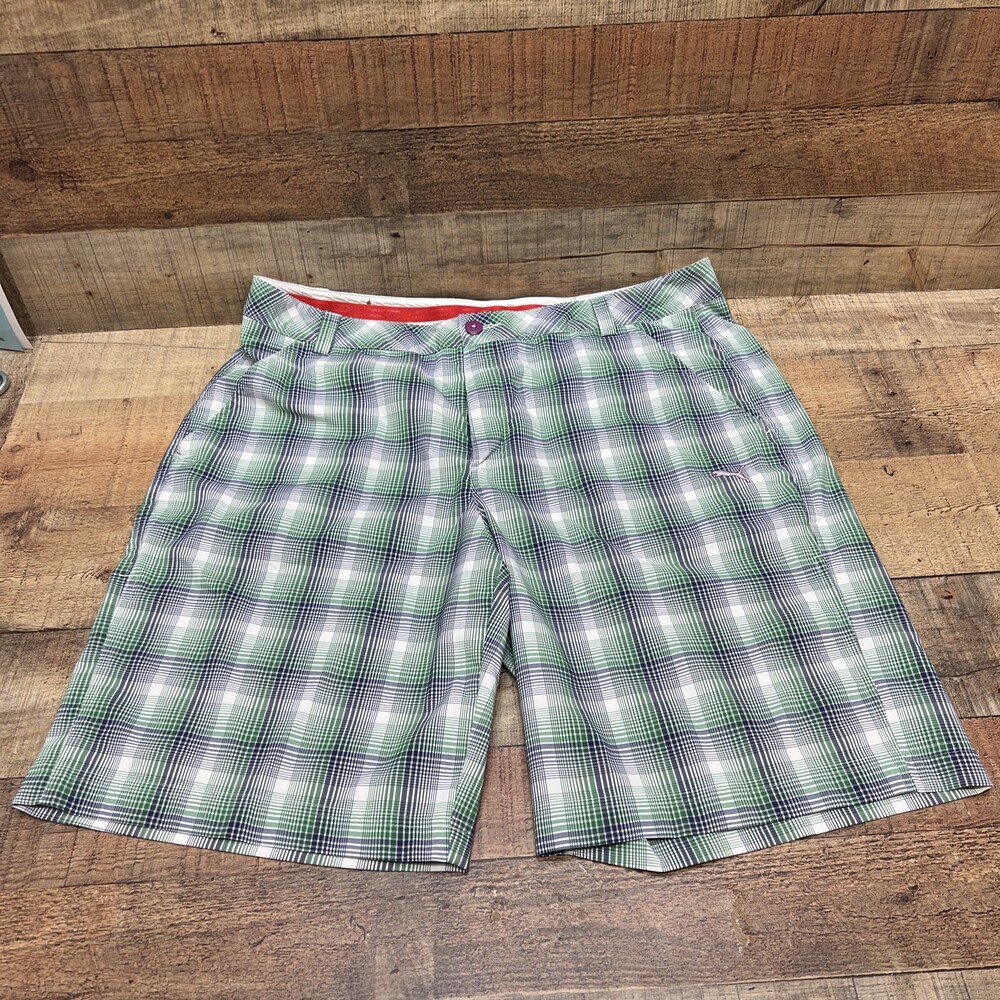Puma Cell Usp Dry Mens Green/Blue Plaid Golf Shorts Size 38 NICE!